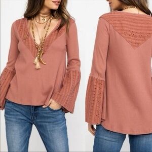 Free People Parisian Nights Suyluita Rose Long Sleeve Eyelet Top